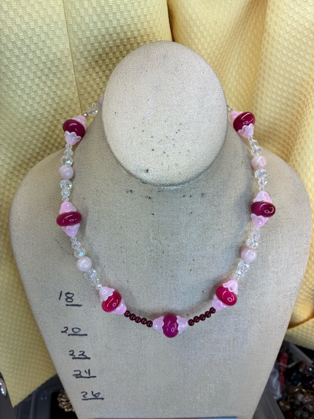 Ruby , crystal,vintage glass bead caps Necklace